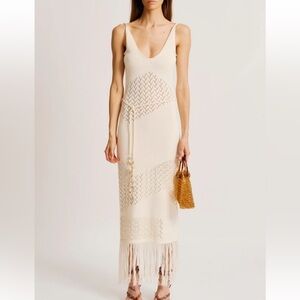 Torn by Ronny Kobo Cream Fringe Maxi Dress
